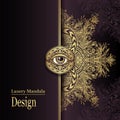 Template with luxury Mandala Eye in gold brown